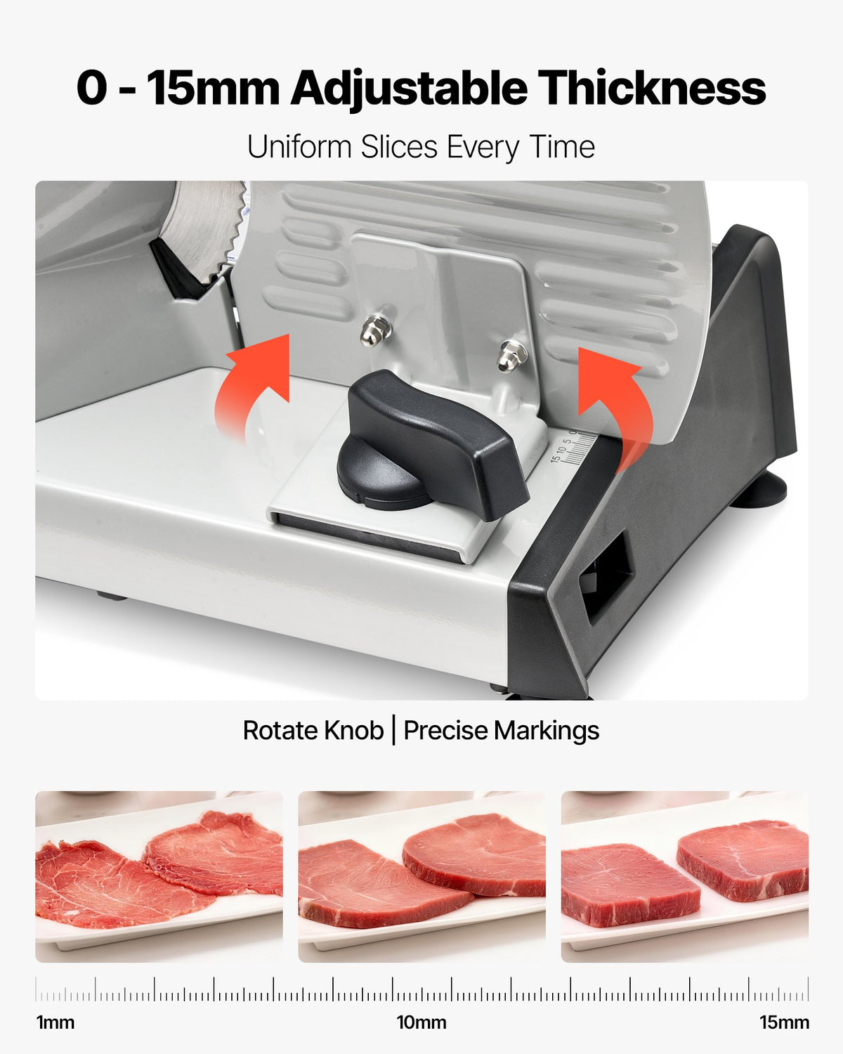 VEVOR Meat Slicer, 200W Electric Deli Slicer Machine with 190 mm Sharp Blade, Home Meat-Slicer with 70-100 RPM Slicing Speed, 0-15 mm Adjustable Thickness, for Frozen Meat, Ham, Baguett & Prime Steak