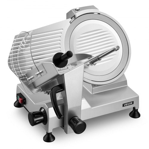VEVOR Commercial Meat Slicer, 400W Electric Cutter, Removable 30cm Carbon Steel Blade and Food Tray, 0-15mm Adjustable Thickness Food Slicer Machine, for Frozen Meat, Ham, Baguett, Steak, ETL Approved