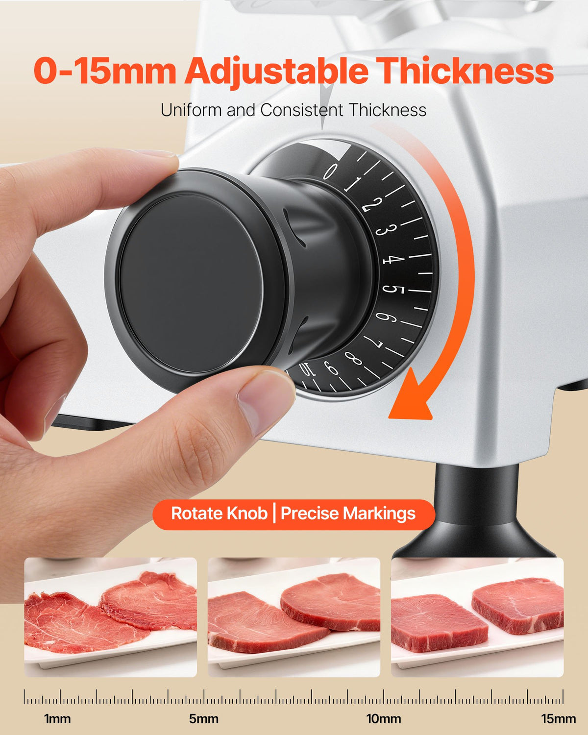 VEVOR Commercial Meat Slicer, 400W Electric Cutter, Removable 30cm Carbon Steel Blade and Food Tray, 0-15mm Adjustable Thickness Food Slicer Machine, for Frozen Meat, Ham, Baguett, Steak, ETL Approved