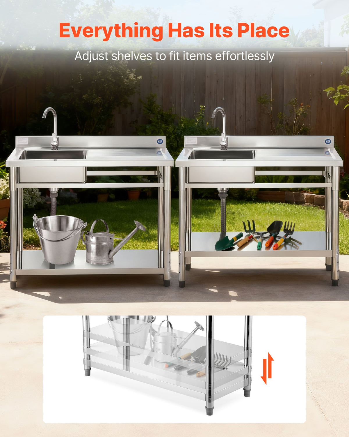 VEVOR Stainless Steel Utility Sink, Freestanding Single Bowl Commercial Kitchen Sink with Faucet, Utility Right Basin Workbench with Hot & Cold Water Pipe for Garage Restaurant Laundry, 1200x500x940mm