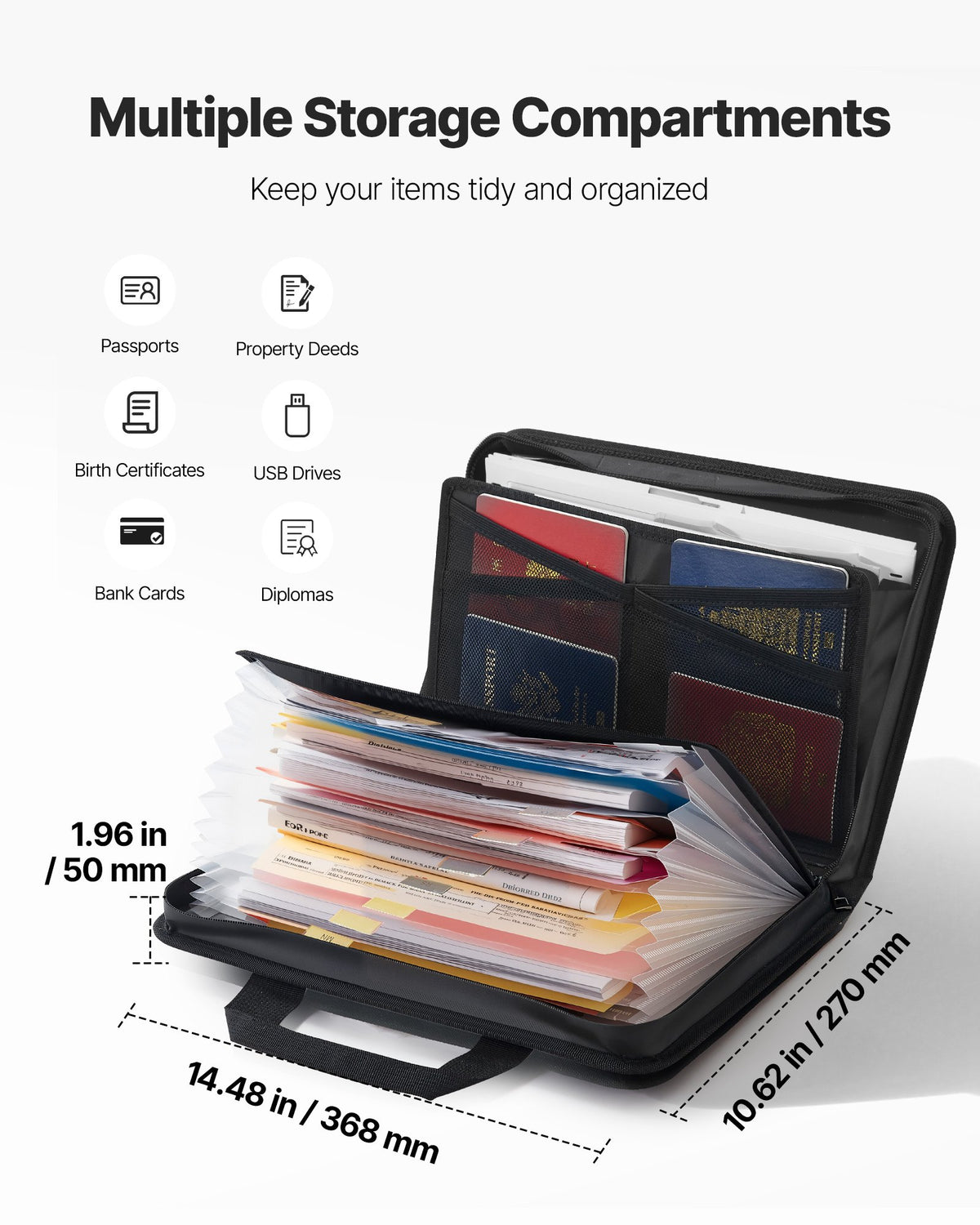 VEVOR Fireproof Document Bag, 1000 ℃ Heat Insulated Fireproof & Waterproof Bag, Portable Multi-Layer File Storage Security Organizer Home Office Travel Use, for Passports, Important Documents, Files