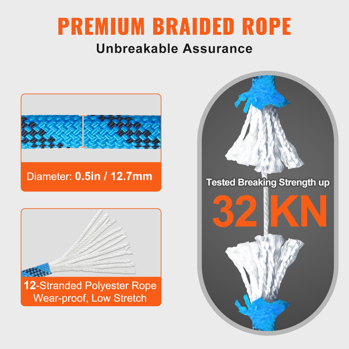 VEVOR 12.7mm Static Climbing Rope