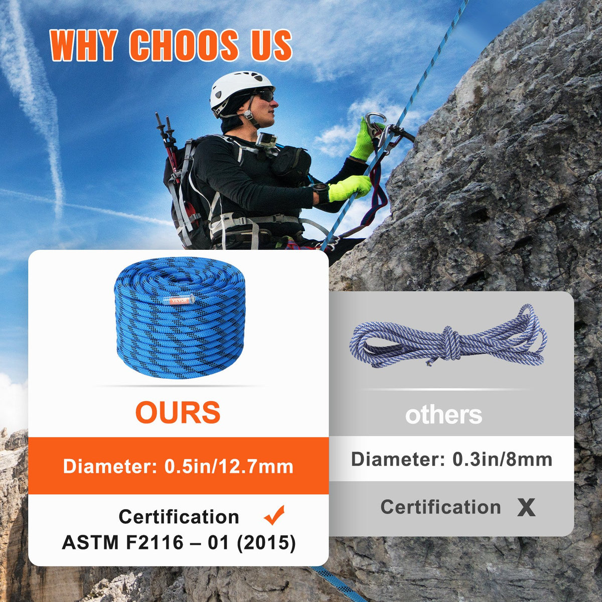 VEVOR 12.7mm Static Climbing Rope
