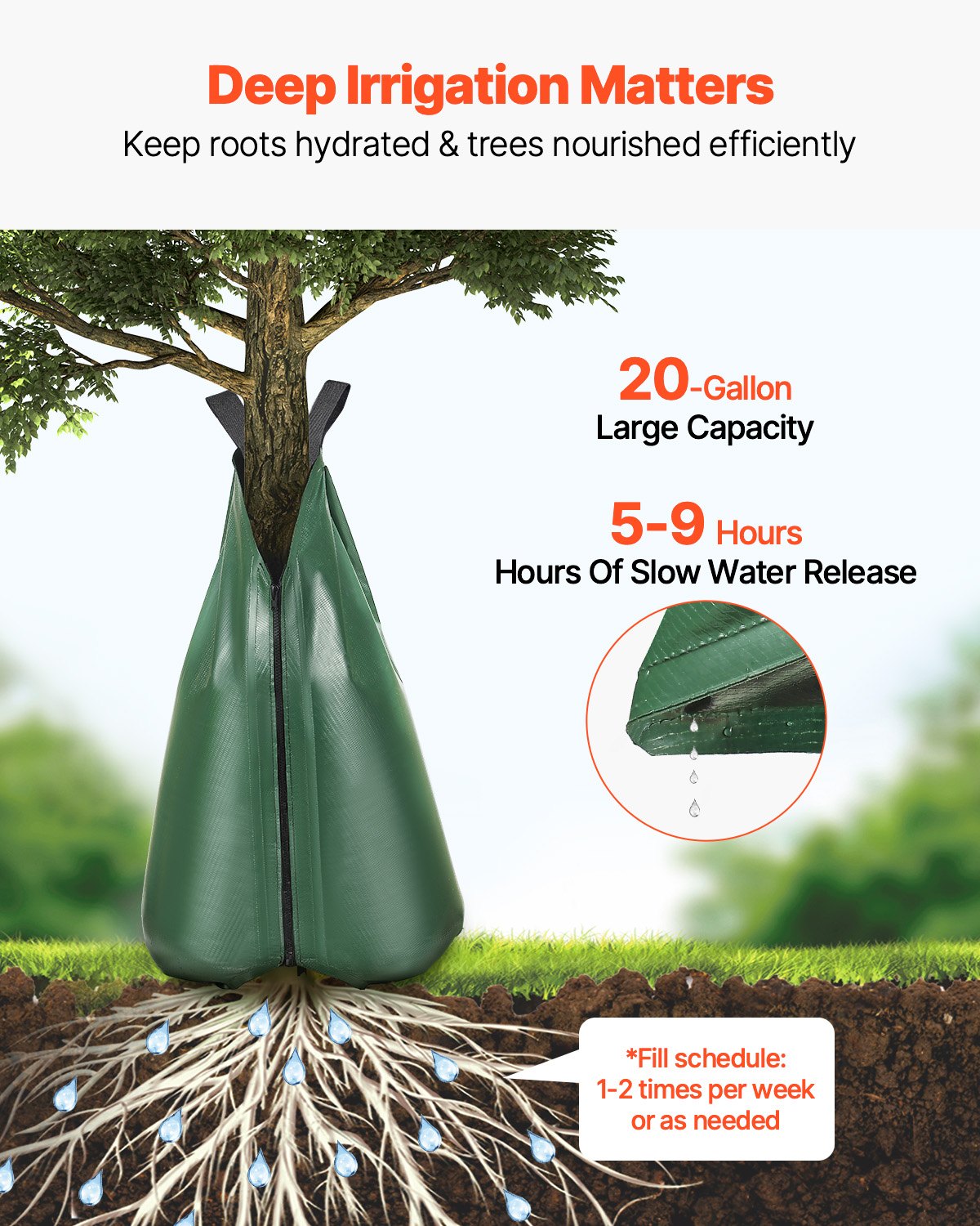 VEVOR Tree Watering Bag, 8 Packs 20 Gallons Watering Bags for New Trees, 5-9 Hours Slow Release Refillable Tree Drip Irrigation Bags with Zipper, Durable Tree Watering System for Deep Root Targeting