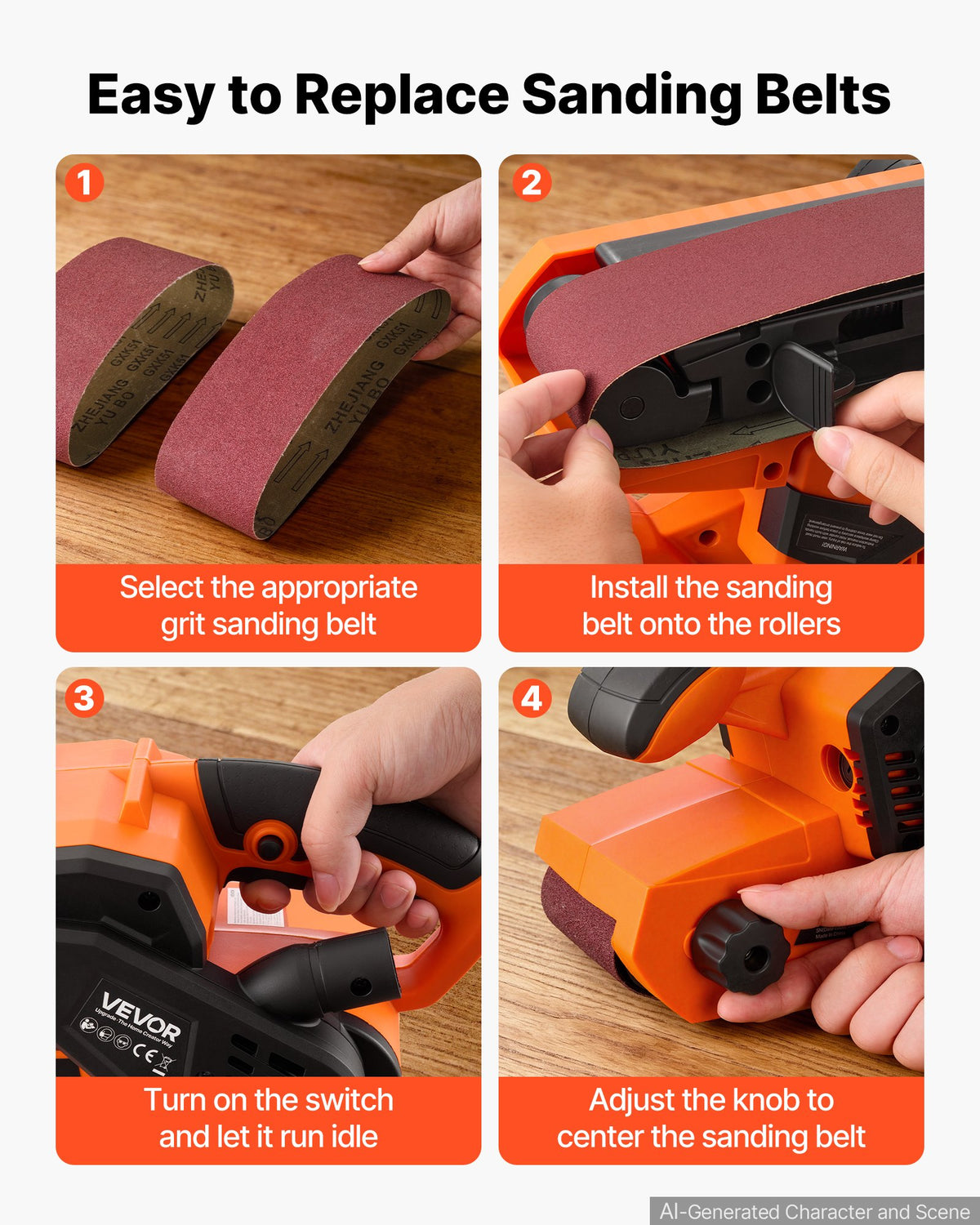 VEVOR 750W Belt Sander 7.6 x 53.3 cm Woodworking Belt Sander 6 Speeds 630-1200 FPM, 2-in-1 Handheld & Benchtop Sanding Machine with 2 Dust Bags, 10PCS Sanding Belts & 2 Clamps for Woodworking Projects