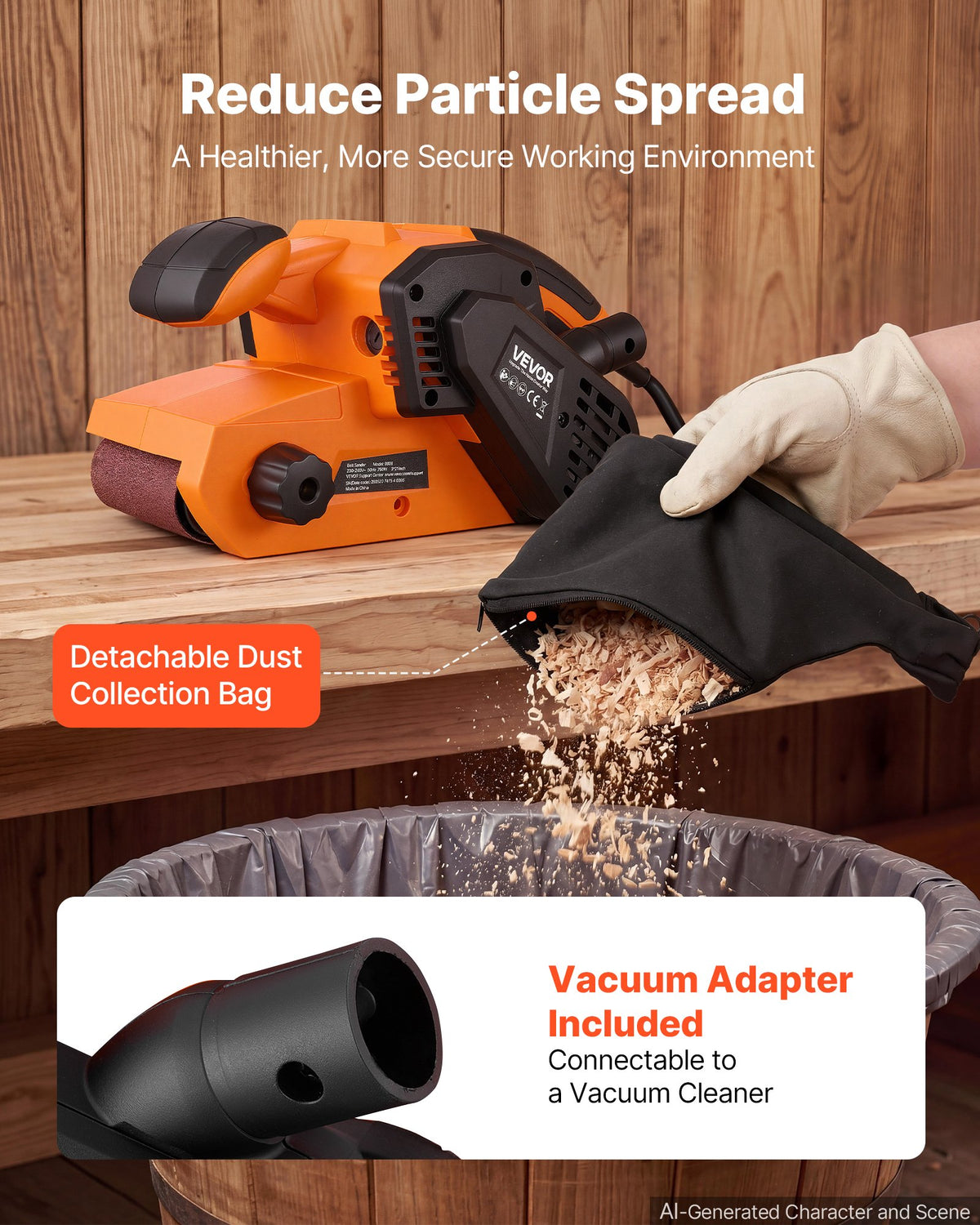 VEVOR 750W Belt Sander 7.6 x 53.3 cm Woodworking Belt Sander 6 Speeds 630-1200 FPM, 2-in-1 Handheld & Benchtop Sanding Machine with 2 Dust Bags, 10PCS Sanding Belts & 2 Clamps for Woodworking Projects