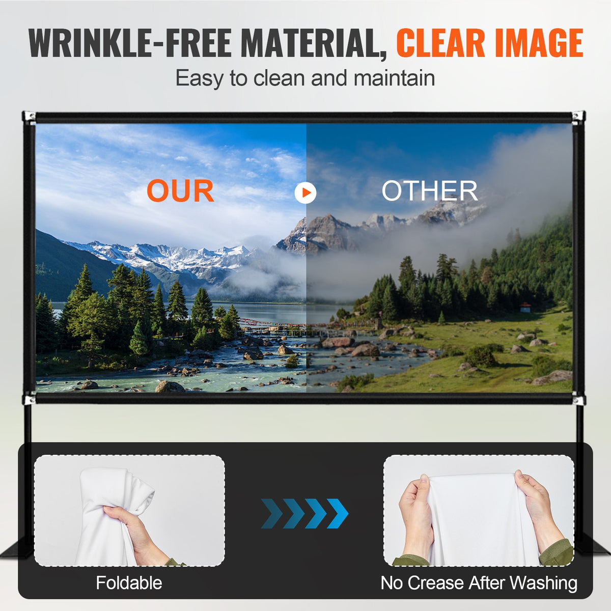 VEVOR Outdoor Movie Screen w/ Stand, 381 cm Portable Movie Screen, 16:9 HD Wide Angle Outdoor Projector Screen, Front & Rear Projection, w/ Storage Bag & Stand for Office Home Theater Outdoor Indoor Use