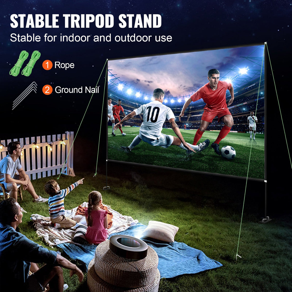 VEVOR Outdoor Movie Screen w/ Stand, 381 cm Portable Movie Screen, 16:9 HD Wide Angle Outdoor Projector Screen, Front & Rear Projection, w/ Storage Bag & Stand for Office Home Theater Outdoor Indoor Use