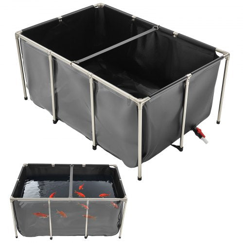 VEVOR Canvas Fish Pond, 270 Gal Above Ground Fish Pond, PVC Koi Tank with Clear Viewing Panel, Rectangular Goldfish Tank with Stainless Steel Frame & Drain Valve, for Breeding Koi, Irrigation(Black)