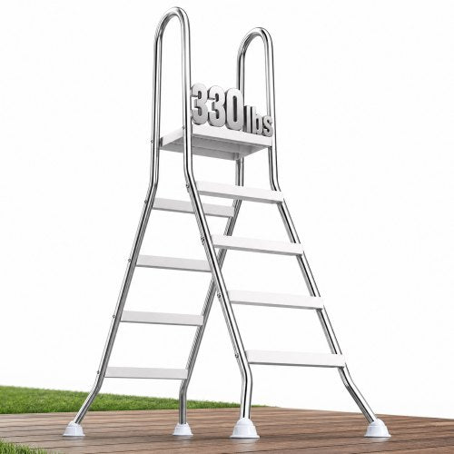 VEVOR Above Ground Pool Ladder, Stainless Steel A-Frame Swimming Pool Stairs for 125 cm High Wall, 150 kg Capacity Heavy Duty Entry/Exit Steps with Secure Non-Slip 4 Steps and Platform, Silver