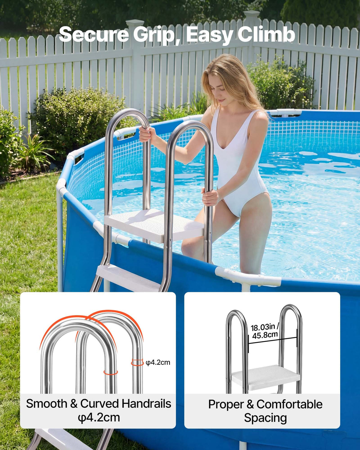 VEVOR Above Ground Pool Ladder, Stainless Steel A-Frame Swimming Pool Stairs for 125 cm High Wall, 150 kg Capacity Heavy Duty Entry/Exit Steps with Secure Non-Slip 4 Steps and Platform, Silver