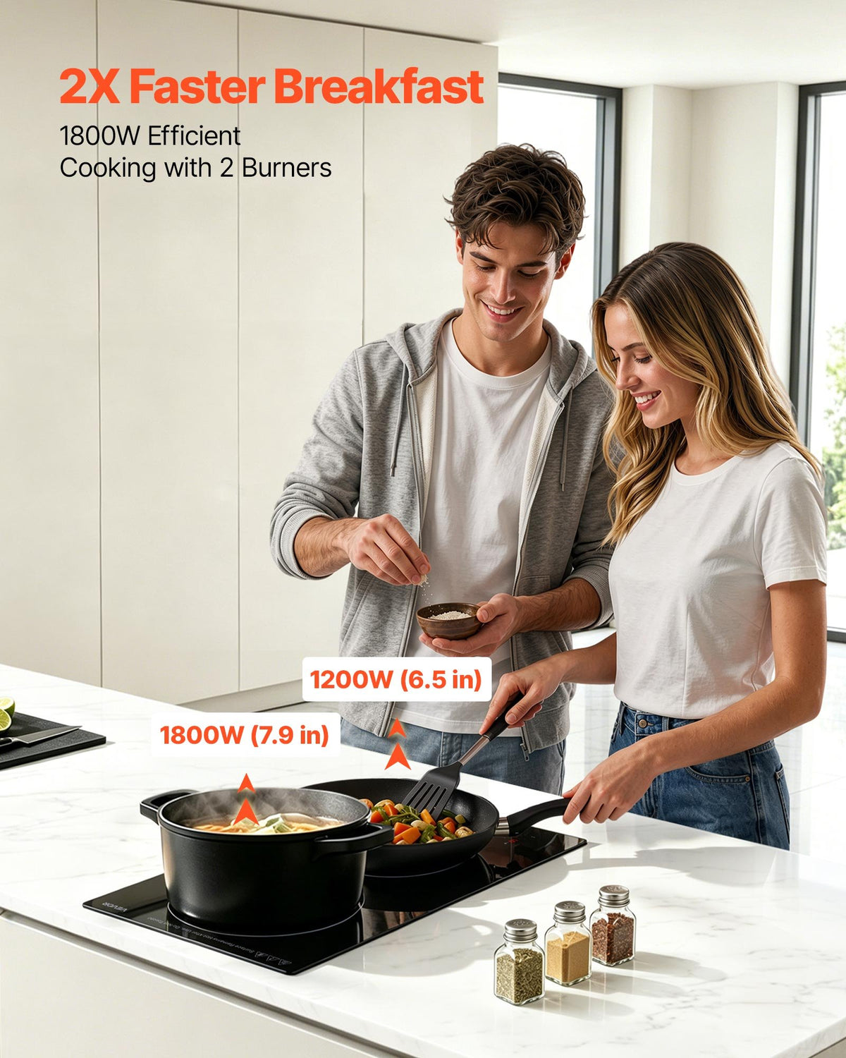 VEVOR Electric Cooktop 30cm 2 Burners Portable Stove Top 3000W 220V, Ceramic Countertop/Built-in Radiant Electric Stove, with 9 Power Levels, Timer, Child Lock, Over-Heat Guard, Touch Control