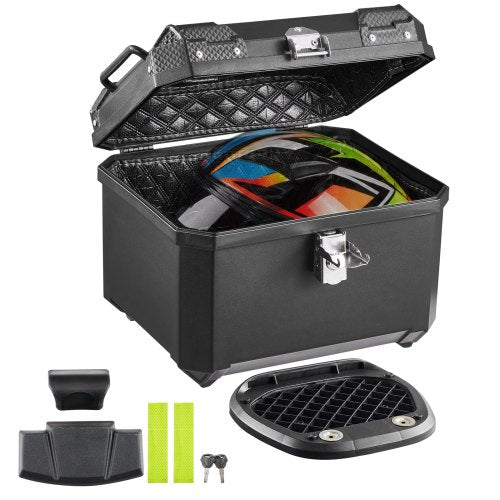 VEVOR Motorcycle Top Case 45L Universal Waterproof ABS Motorcycle Tail Case, Detachable Motorbike Top Box with Security Lock & Leather Liner for Luggage Storage