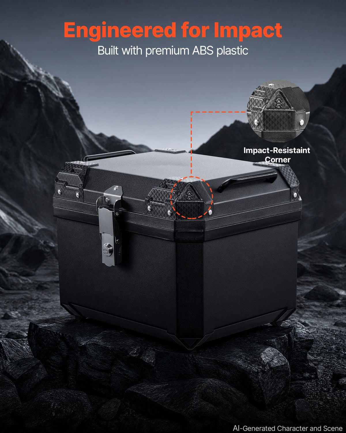 VEVOR Motorcycle Top Case 45L Universal Waterproof ABS Motorcycle Tail Case, Detachable Motorbike Top Box with Security Lock & Leather Liner for Luggage Storage