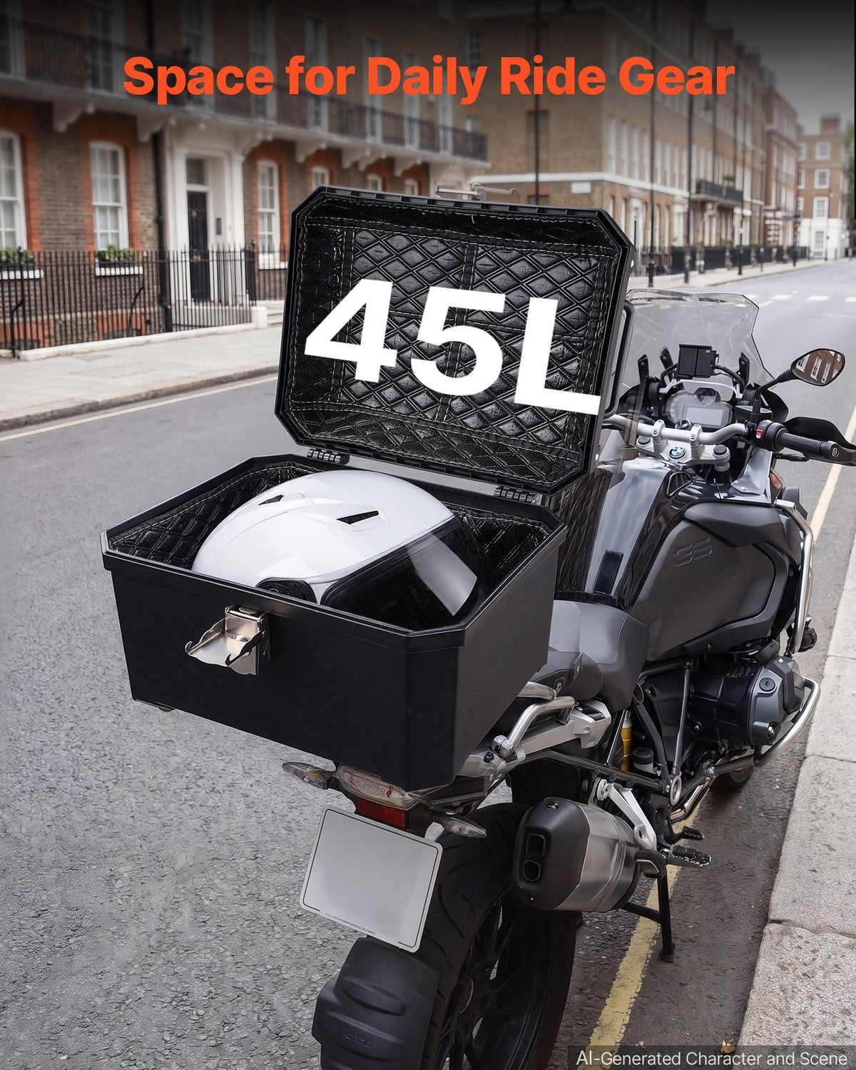 VEVOR Motorcycle Top Case 45L Universal Waterproof ABS Motorcycle Tail Case, Detachable Motorbike Top Box with Security Lock & Leather Liner for Luggage Storage