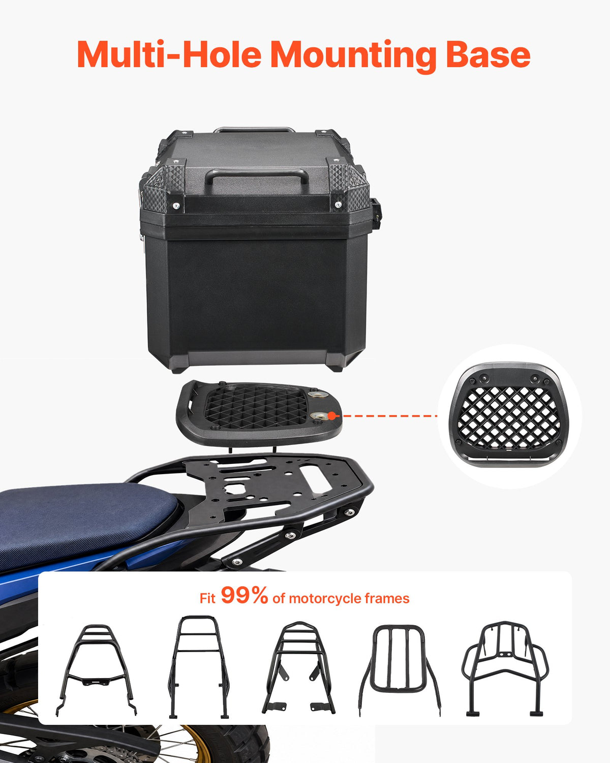 VEVOR Motorcycle Top Case 45L Universal Waterproof ABS Motorcycle Tail Case, Detachable Motorbike Top Box with Security Lock & Leather Liner for Luggage Storage