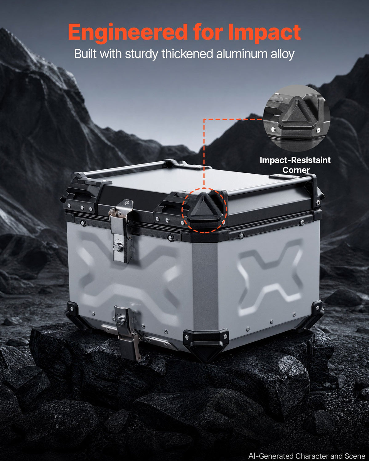 VEVOR Motorcycle Top Case 55L Universal Aluminum Hard Motorcycle Tail Case, Waterproof Detachable Motorbike Top Box with Security Lock & Leather Liner for Luggage Storage