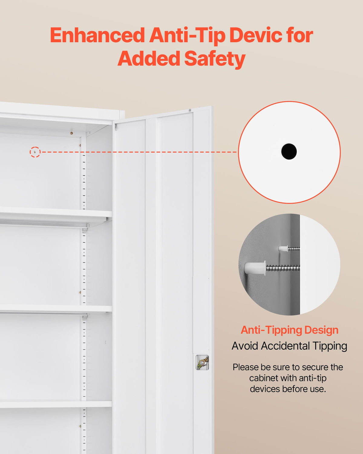 VEVOR Metal Storage Cabinet, 175 cm Lockable Steel Garage Cabinet with 4 Adjustable Shelves, 2 Magnetic Doors, 2 Keys, 5 Tiers Tool Storage for Pantry, Warehouse, Basement, Laundry, Office, White
