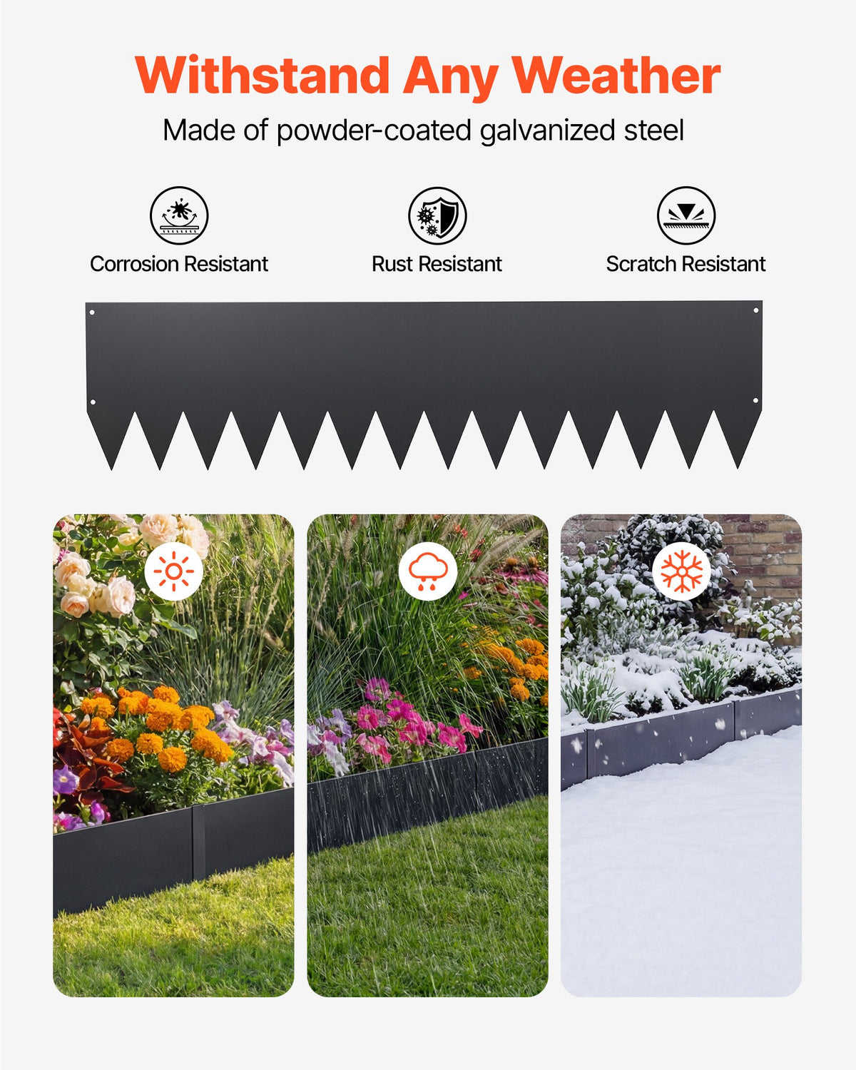 VEVOR Galvanized Steel Landscape Edging, 6-Pack 1016 x 254 mm Metal Edging for Landscaping with 8 Mounting Clips, Heavy Duty Metal Garden Edge Border for Flower Bed, Yard Pathway, Black