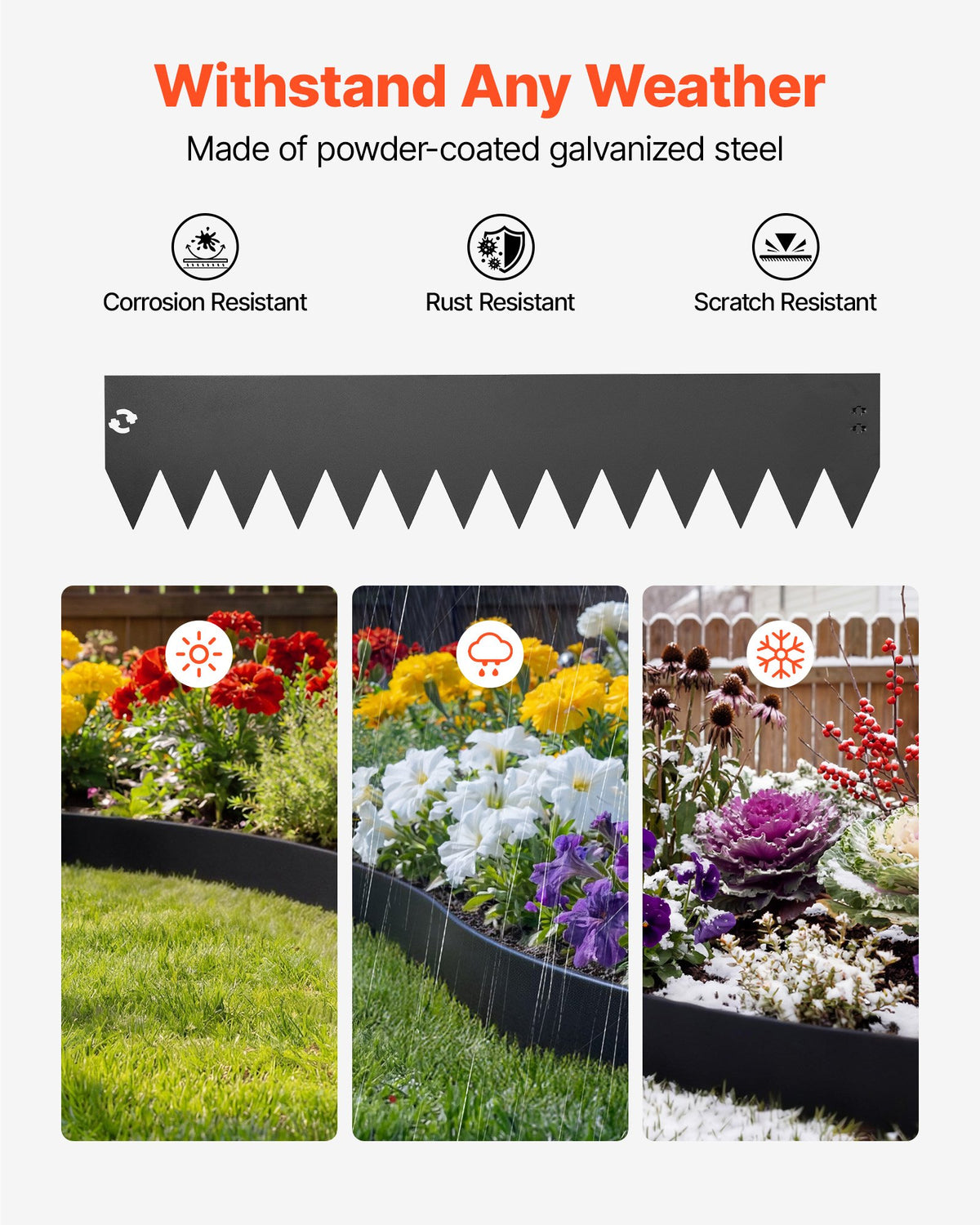 VEVOR Galvanized Steel Landscape Edging, 6-Pack 1016 x 203 mm Metal Edging for Landscaping with 6 Mounting Clips, Bendable Metal Garden Edge Border for Flower Bed, Yard Pathway, Black