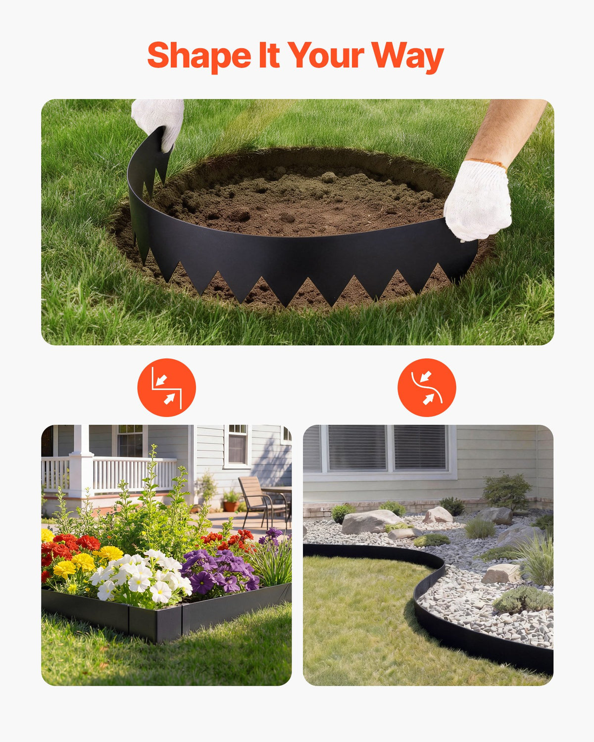 VEVOR Galvanized Steel Landscape Edging, 6-Pack 1016 x 203 mm Metal Edging for Landscaping with 6 Mounting Clips, Bendable Metal Garden Edge Border for Flower Bed, Yard Pathway, Black