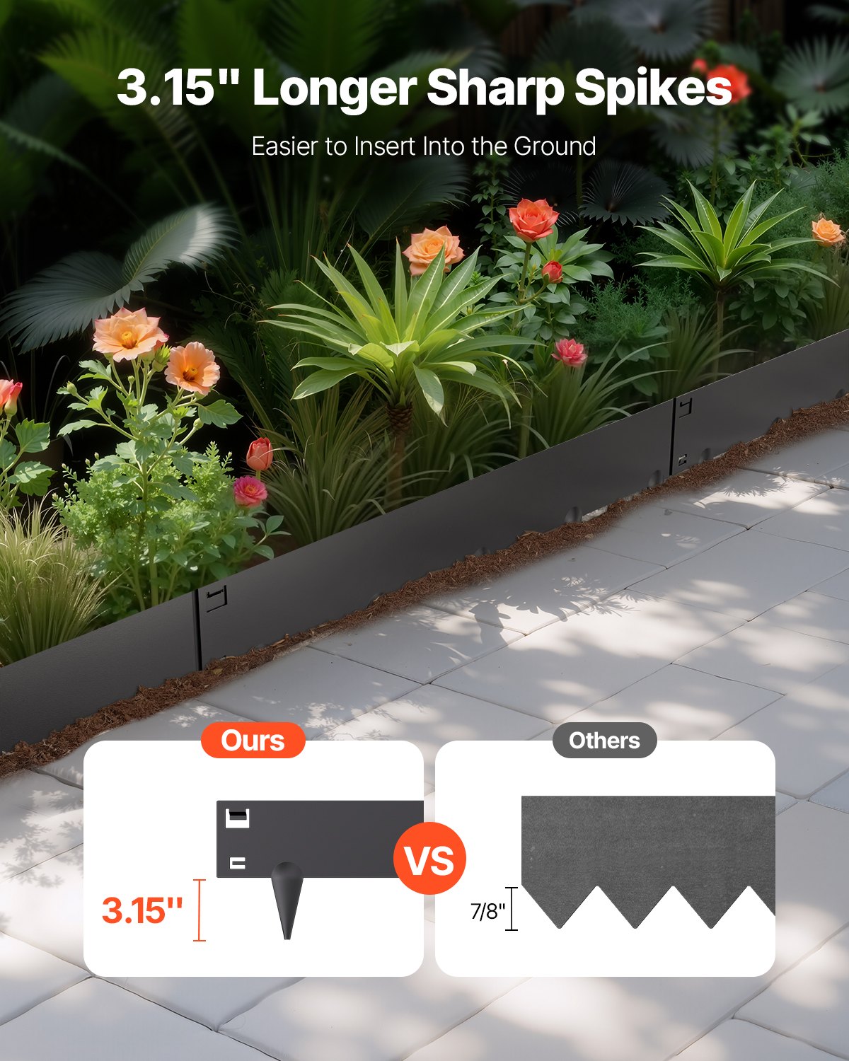 VEVOR Steel Landscape Edging, 5 Packs 39 x 3 in Rust-Resistant Metal Landscape Edging, Bendable Garden Edging Border, Heavy Duty Lawn Edging, Easy-to-Install, Flower Bed Yard Pathway Divider Black