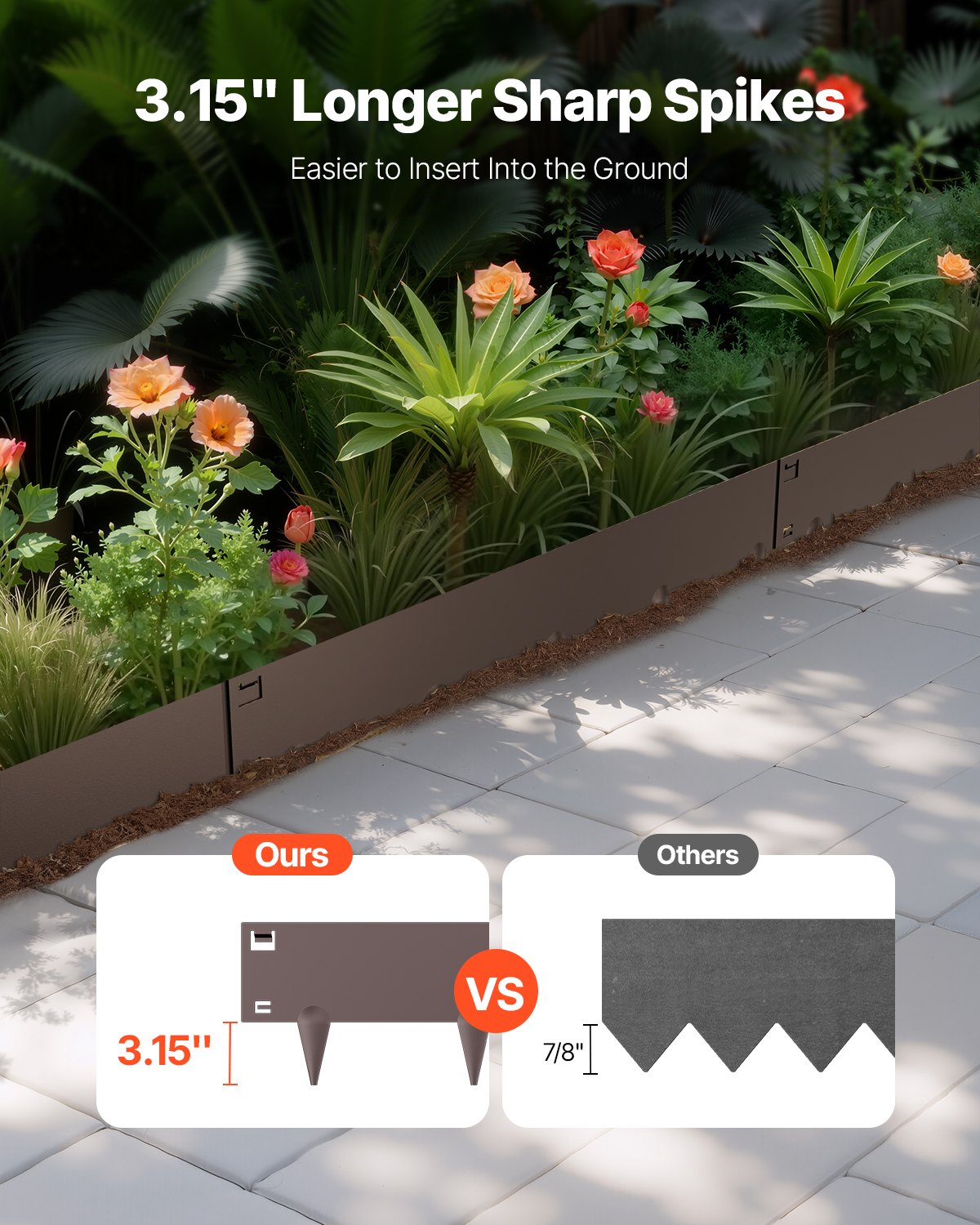 VEVOR Steel Landscape Edging, 5 Packs 39 x 4 in Rust-Resistant Metal Landscape Edging, Bendable Garden Edging Border, Heavy Duty Lawn Edging, Easy-to-Install, Flower Bed Yard Pathway Divider Brown