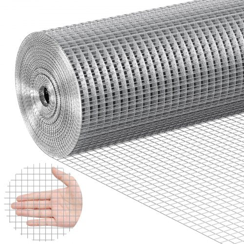VEVOR Hardware Cloth 12.7 mm 1220 mm x 30.48 m 19 Gauge Chicken Wire Fence, Hot-Dip Galvanized After Welding Metal Wire Mesh Roll, Garden Plant Welded Fencing Roll Supports Poultry Netting Cage Fence