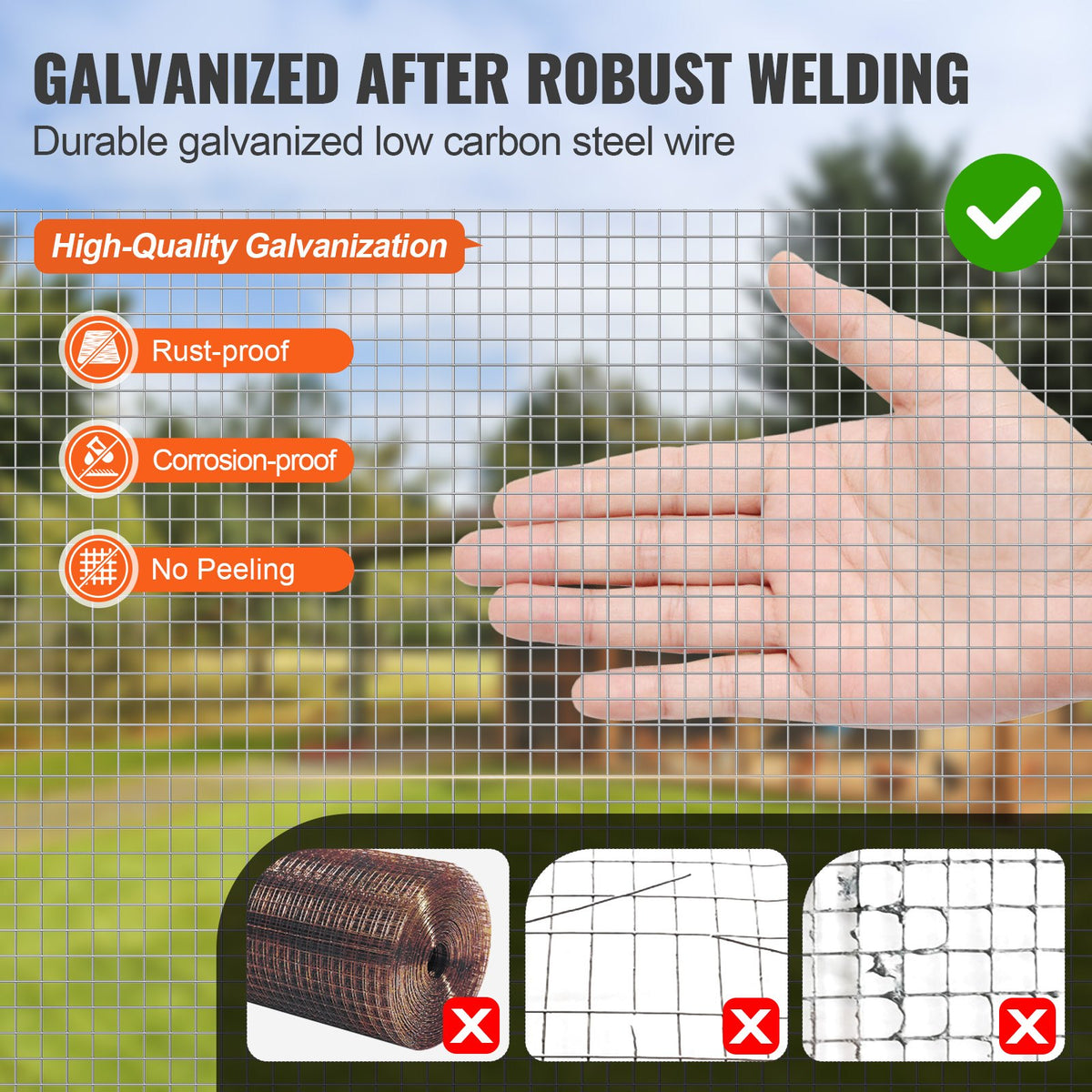 VEVOR Hardware Cloth 6.35 mm 1220 mm x 15.24 m 23 Gauge Chicken Wire Fence, Hot-Dip Galvanized After Welding Metal Wire Mesh Roll, Garden Plant Welded Fencing Roll Supports Poultry Netting Cage Fence