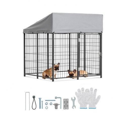VEVOR Outdoor Dog Kennel, 1.12 x 1.15 x 1.25 m  Large Dog Kennel with Secure Lock, Outside Dogs Enclosures with UV-Resistant & Waterproof Roof Cover, Heavy Duty Pet Crate Cage Run for Large Dogs