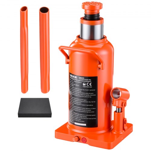 VEVOR Hydraulic Bottle Jack 20 Ton (44092.5 lbs) 245-465 mm Lifting Range, for Construction Vehicle, Heavy-Duty Truck, Bus, Auto Repair and House Lift, Multi-Directional Welded Jack with Long Handle