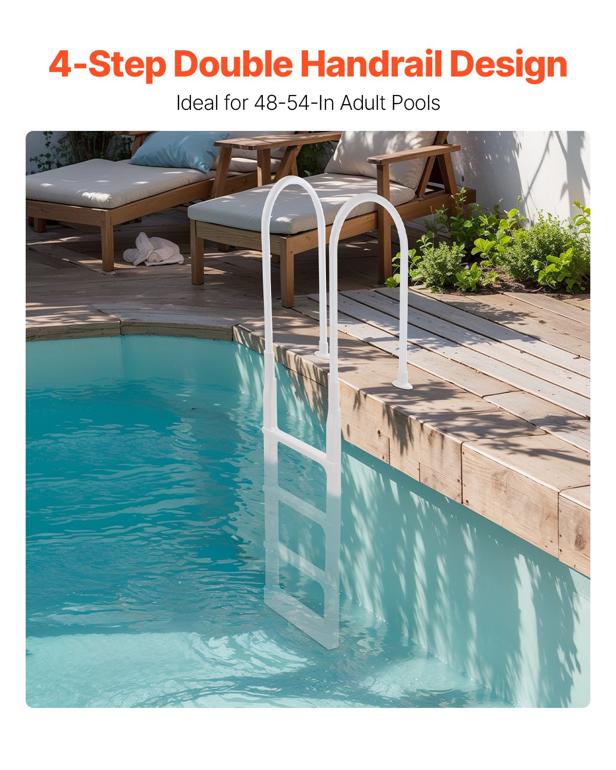 VEVOR Swimming Pool Ladder, 4-Step Double Handrails Stair, Non-slip Thickened Heavy Duty Steps, Load Capacity 300 lb, for 48-54 In Inground & Above-ground Pools of Any Deck Surface Indoor & Outdoor