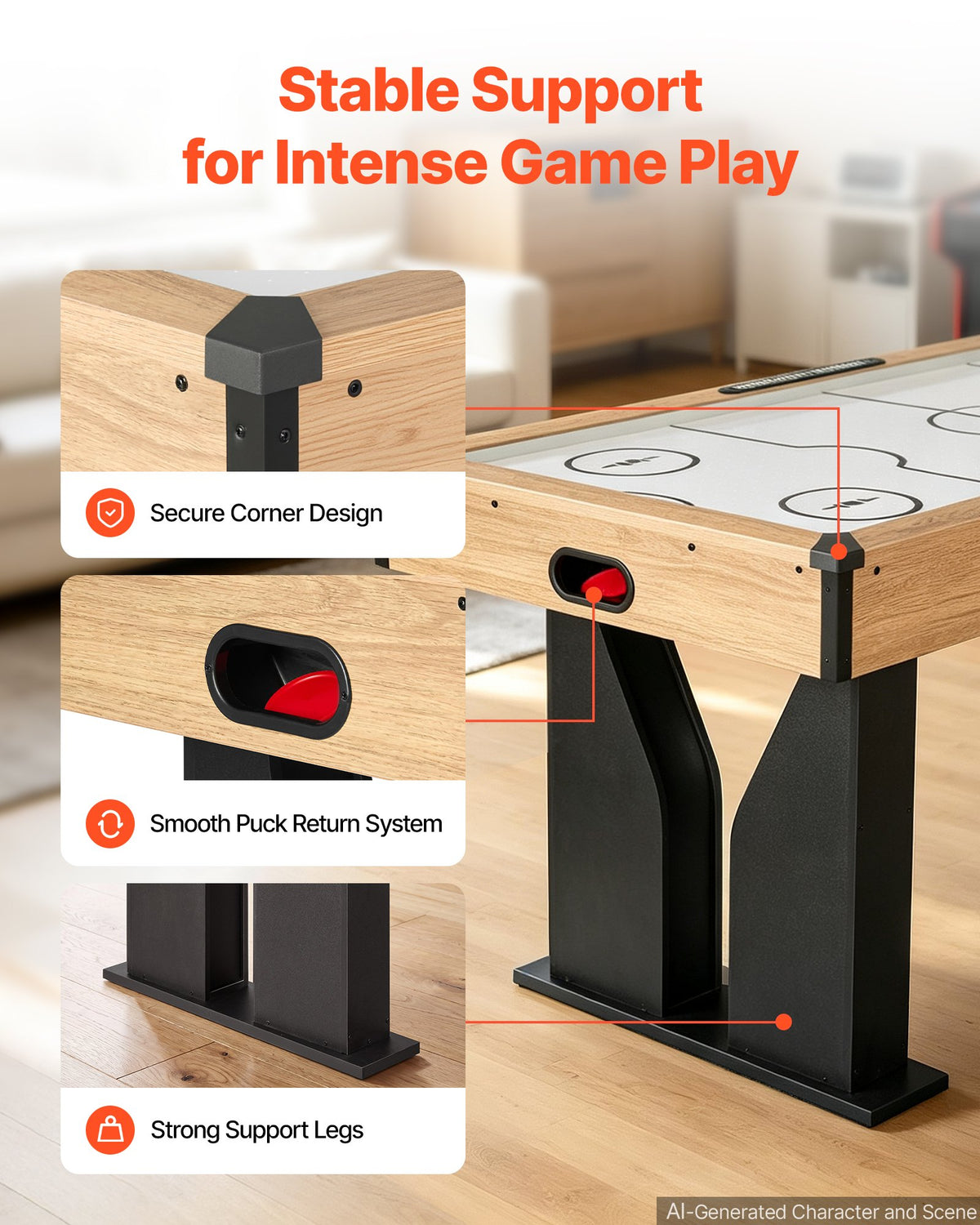 VEVOR 1.5m Air Hockey Table with Electronic Scorer & High-powered Blower, for Family Game Room, Basements and Home, Air Powered Hockey Arcade Game Table Set with Pushers & Pucks, Stable Leg