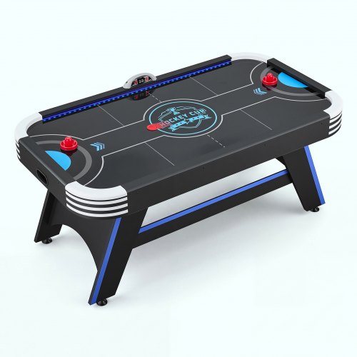VEVOR 1.8m Air Hockey Table with LED Lights & Electronic Scorer, for Family Game Room, Basements and Home, Air Powered Hockey Arcade Game Table Set with High-powered Blower, Stable Leg