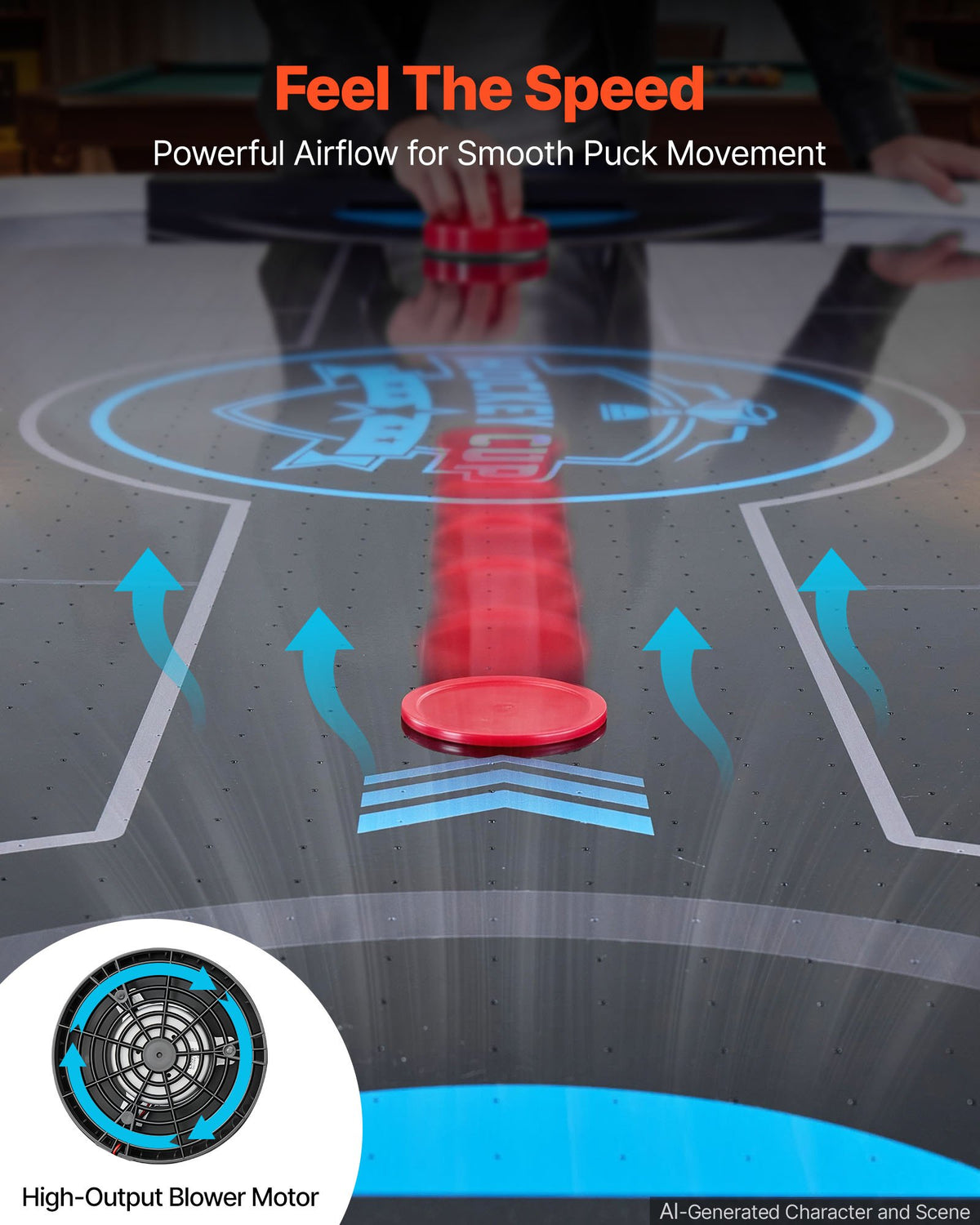 VEVOR 1.8m Air Hockey Table with LED Lights & Electronic Scorer, for Family Game Room, Basements and Home, Air Powered Hockey Arcade Game Table Set with High-powered Blower, Stable Leg