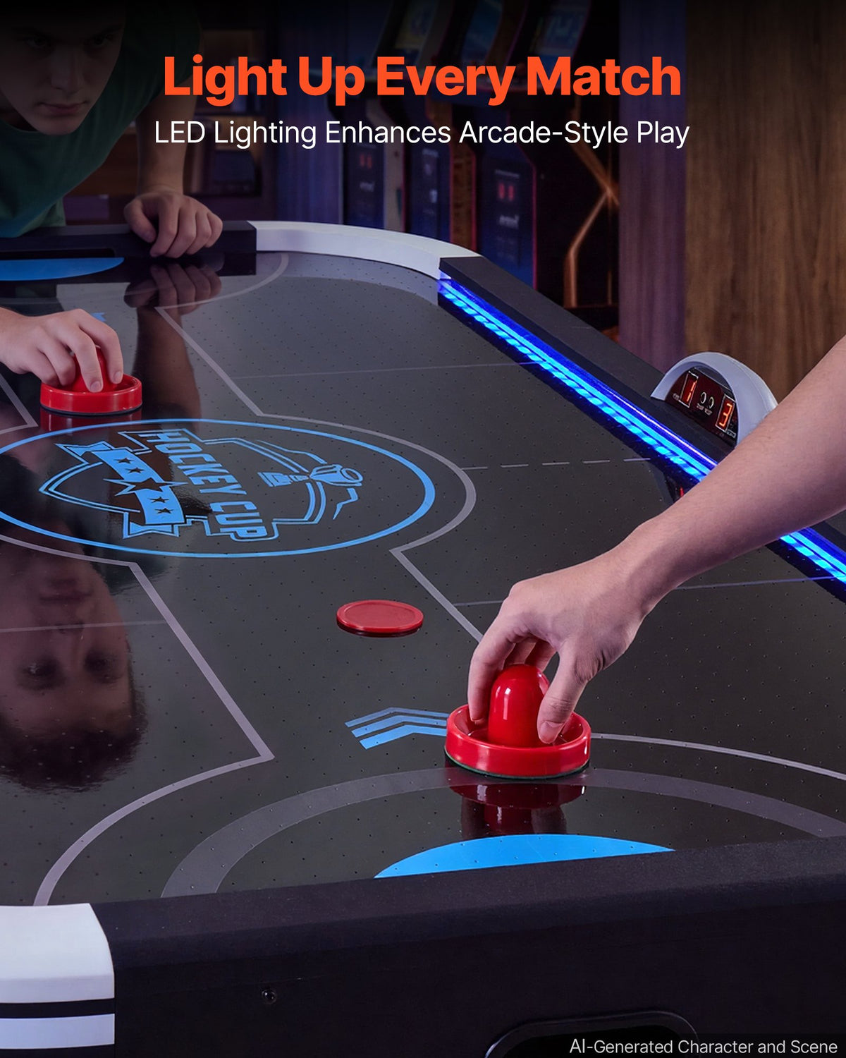 VEVOR 1.8m Air Hockey Table with LED Lights & Electronic Scorer, for Family Game Room, Basements and Home, Air Powered Hockey Arcade Game Table Set with High-powered Blower, Stable Leg