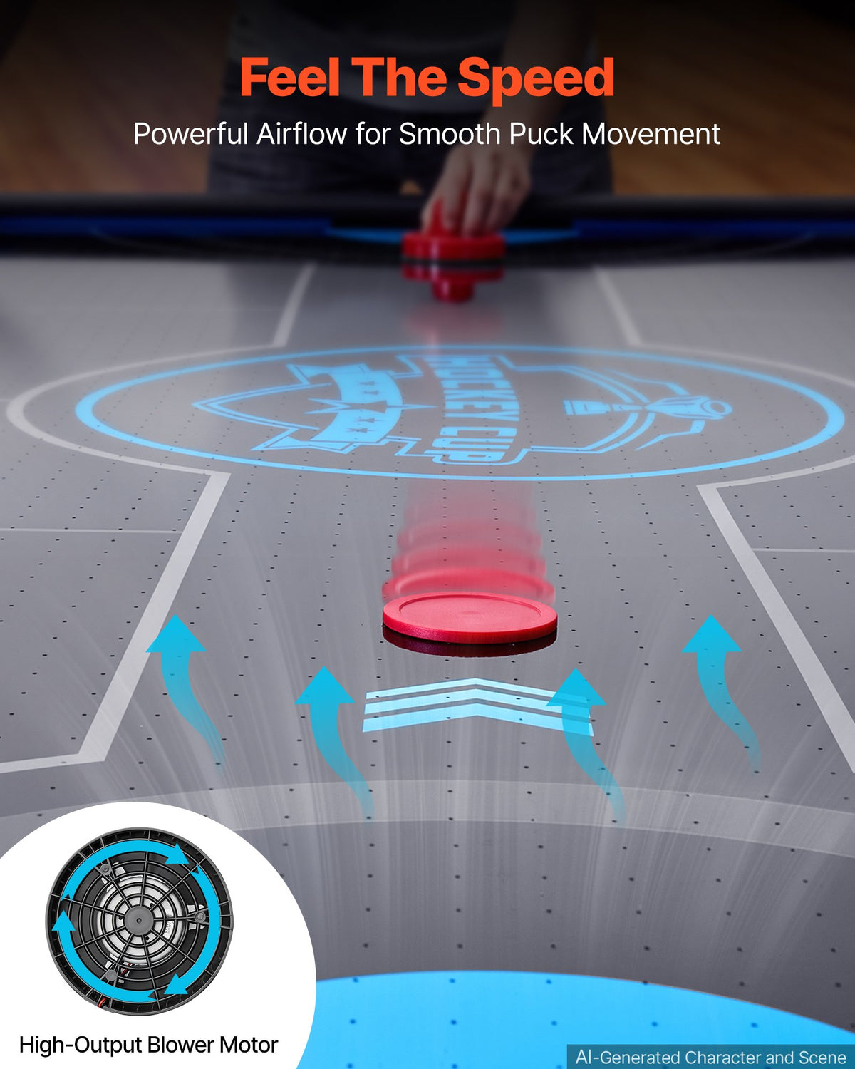 VEVOR 2.2m Air Hockey Table with LED Lights & Electronic Scorer, for Family Game Room, Basements, Home, Air Powered Hockey Arcade Game Table Set with High-powered Blower, Stable H-shaped Leg