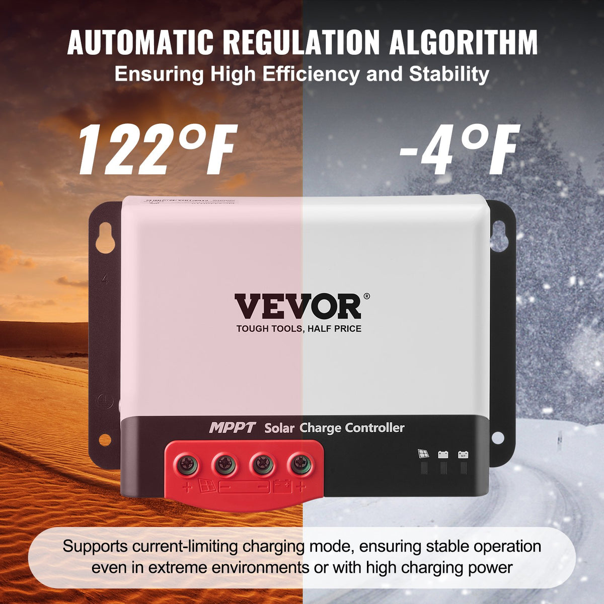 VEVOR 50A MPPT Solar Charge Controller, 12V / 24V Auto DC Input, Solar Panel Regulator Charger with Bluetooth Module, 98% Charging Efficiency for Sealed(AGM), Gel, Flooded and Lithium Battery Charging