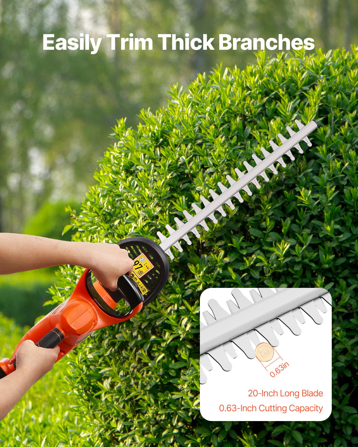 VEVOR Electric Hedge Trimmer, 1200 RPM, Cordless  Hedge Trimmer for Low Branch, 20V 2A Battery, Bush Trimmer with 20 in Dual Action Blade & Secure Design, Gardening Trimmer for Yard Lawn Care
