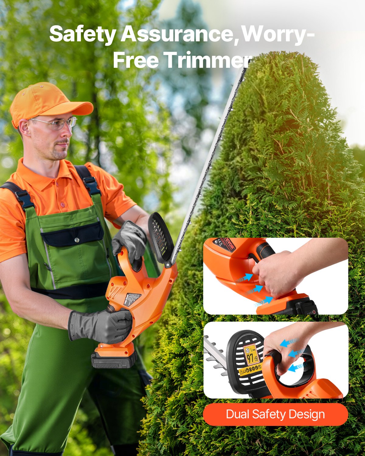 VEVOR Electric Hedge Trimmer, 1200 RPM, Cordless  Hedge Trimmer for Low Branch, 20V 2A Battery, Bush Trimmer with 20 in Dual Action Blade & Secure Design, Gardening Trimmer for Yard Lawn Care