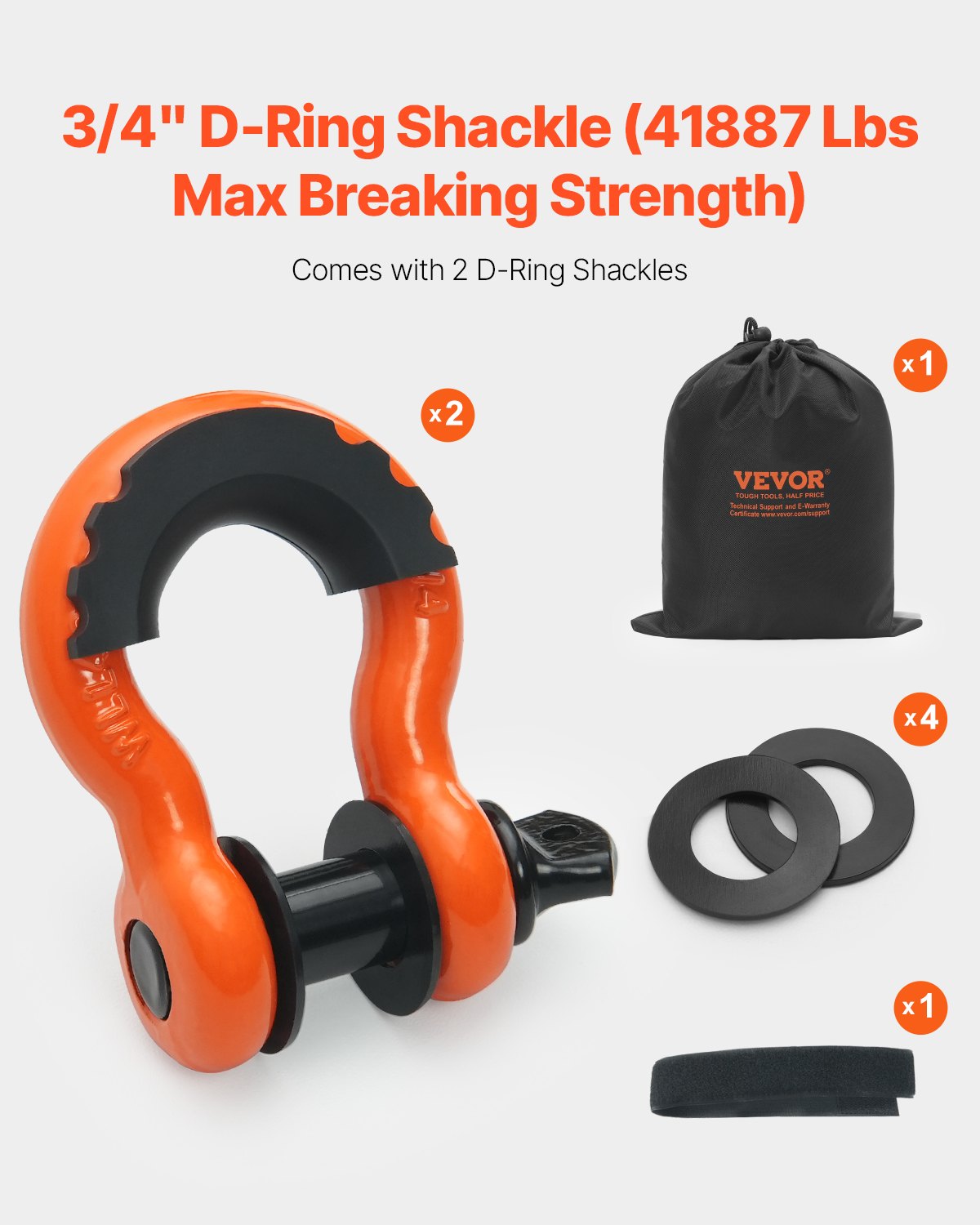 VEVOR Heavy Duty Tow Strap Recovery Kit 76.2 mm x 9.1 m (MBS-16329 kg) Tree Saver Winch Strap, Triple Reinforced Loop & Protective Sleeves & Storage Bag, 19 mm D-Ring Shackles, for Truck Jeep SUV ATV