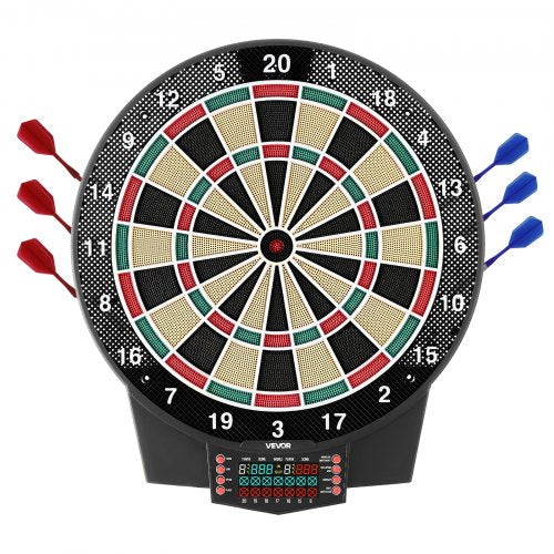 VEVOR Electronic Dart Board, 391mm Target Dartboard with 43 Games & 320+ Variations for Up to 8 Players, 6 Dart Shafts with Flights & 50 Soft Tips, Color LCD Scoring Screen for Home Party Game Room