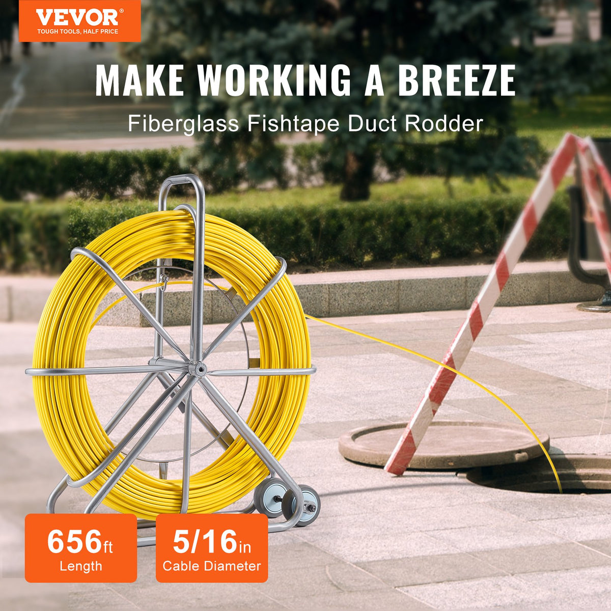 VEVOR Fish Tape Puller Fiberglass 200mx7,9mm (656 ft 5/16 in) Wire Cable Running Duct Rodder
