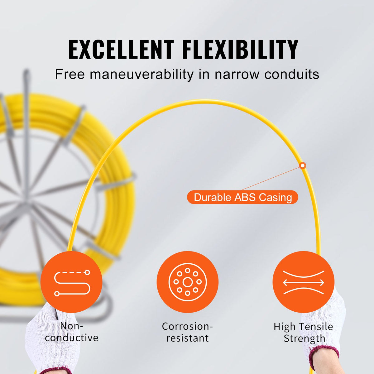 VEVOR Fish Tape Puller Fiberglass 200mx7,9mm (656 ft 5/16 in) Wire Cable Running Duct Rodder