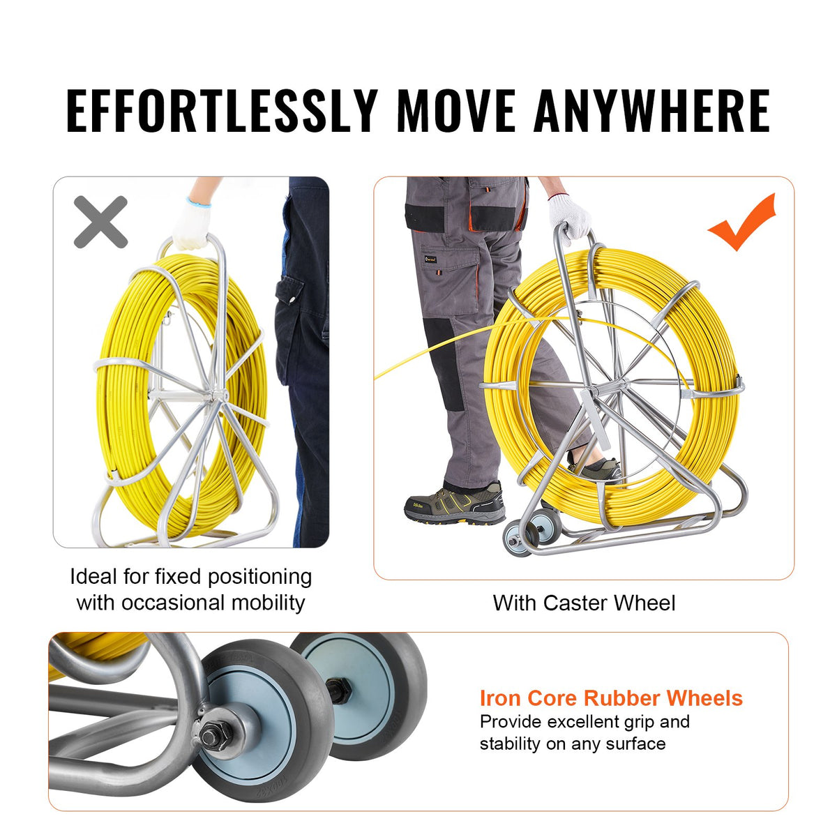 VEVOR Fish Tape Puller Fiberglass 200mx7,9mm (656 ft 5/16 in) Wire Cable Running Duct Rodder