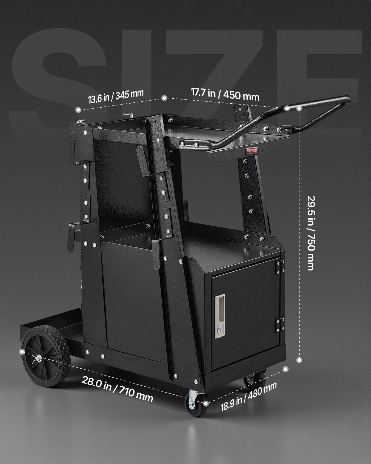 VEVOR Welding Cart, 2-Tier Heavy Duty Welder Cart with Anti-Theft Lockable Cabinet, 120.2 kg Weight Capacity, 360° Swivel Wheels, Tank Storage Safety Chains, Welding Cabinet for TIG, ARC, Plasma Cutter