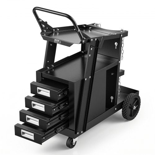 VEVOR Welding Cart, 2-Tier 4 Drawers Welder Cart with 120.2 kg Weight Capacity, 360° Swivel Wheels, Tank Storage Safety Chains, Heavy Duty Rolling MIG Welder Cart for Mig Welder and Plasma Cutter