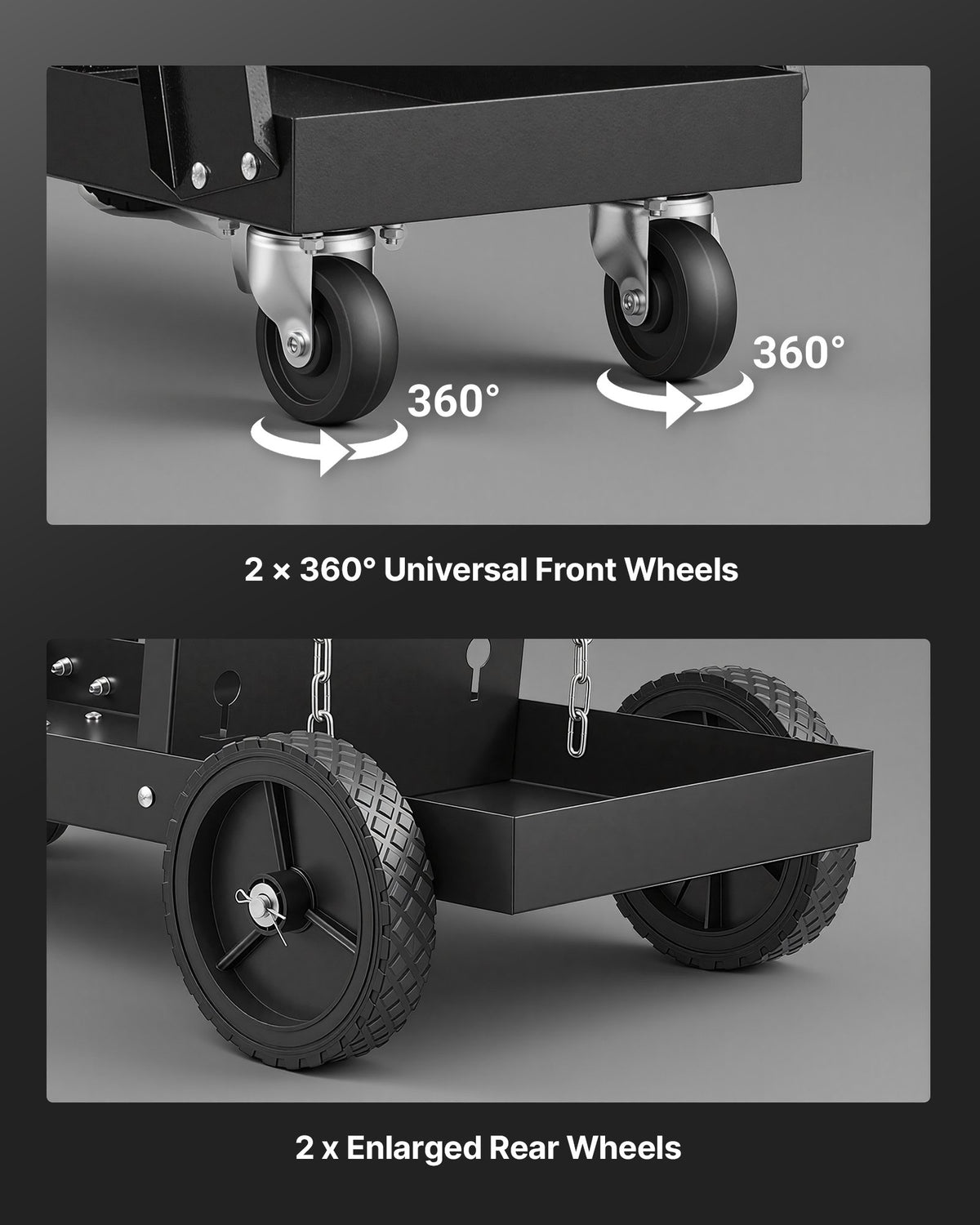 VEVOR Welding Cart, 2-Tier 4 Drawers Welder Cart with 120.2 kg Weight Capacity, 360° Swivel Wheels, Tank Storage Safety Chains, Heavy Duty Rolling MIG Welder Cart for Mig Welder and Plasma Cutter