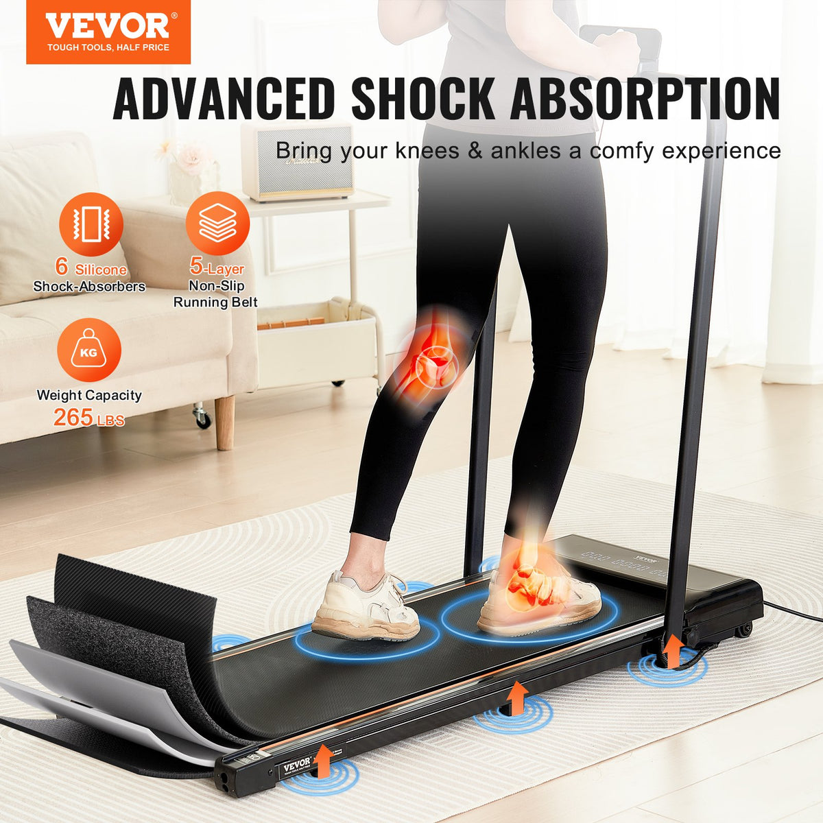 VEVOR Walking Pad, Under Desk Treadmill for Home Office, Working Walking Running Machine, 265 Lbs Capacity Folding Treadmill, 2.5HP 2 in 1 Portable Pad with Handle Bar, Remote Control and LED Display