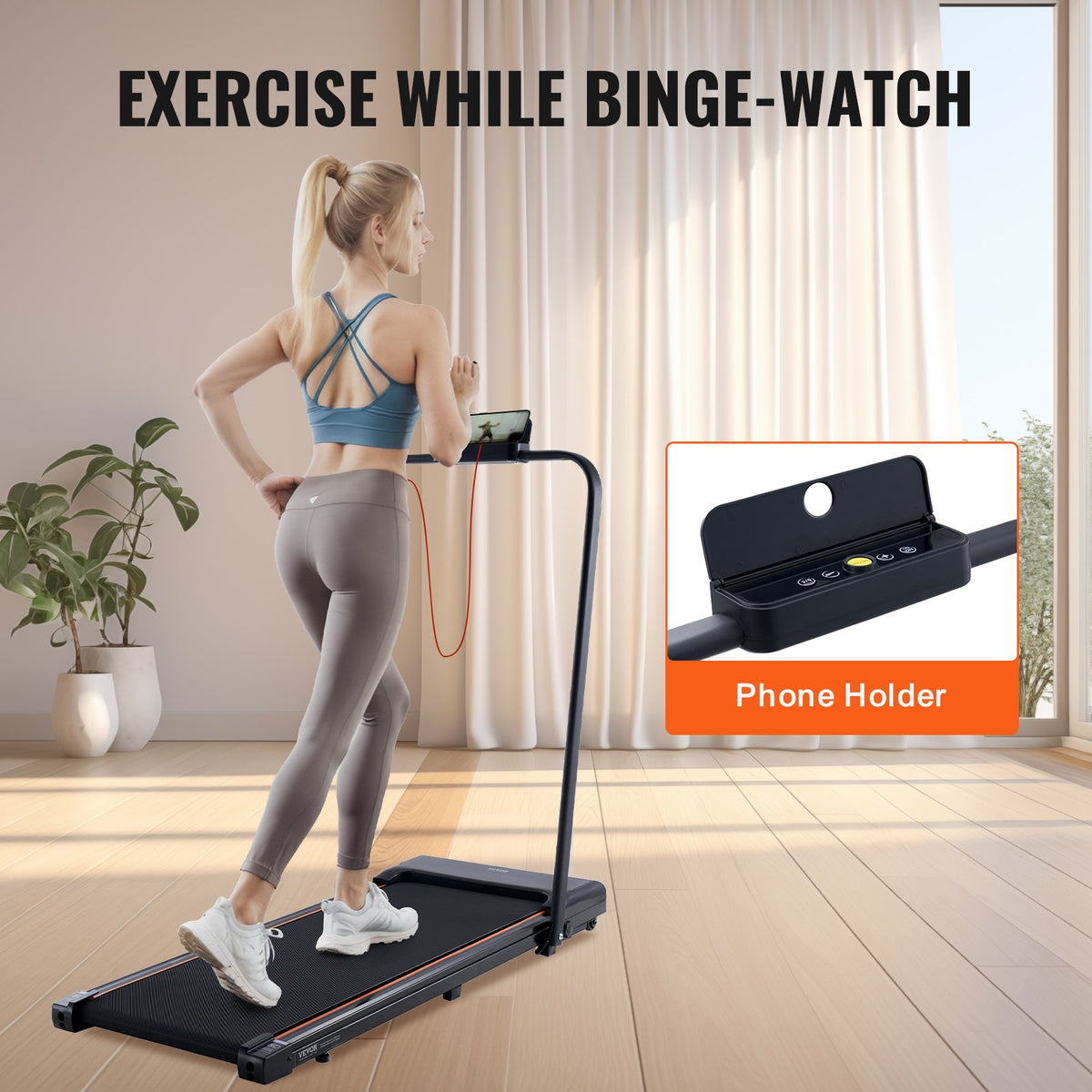 VEVOR Walking Pad, Under Desk Treadmill for Home Office, Working Walking Running Machine, 265 Lbs Capacity Folding Treadmill, 2.5HP 2 in 1 Portable Pad with Handle Bar, Remote Control and LED Display